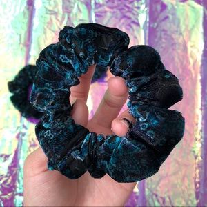 Paisly Teal, Blue & Black Burnout Velvet Scrunchie